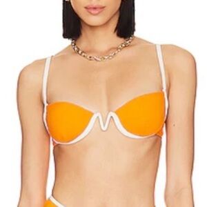 L*Space NWT Nora Bikini Top Small Mango Orange Cream White Lined Under Wire Bra